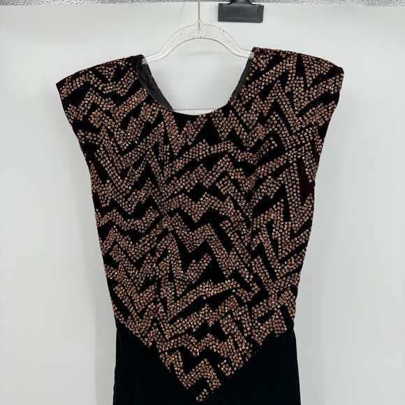 Vtg Zum Zum Dress Womens 5/6 Black Maroon Velvet Sequin Cutout Back Made USA 80s - Picture 4 of 13